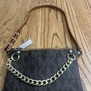 Michael Kors Black and Brown Belt Bag with Gold Chain. Size M.